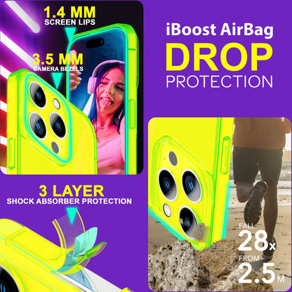 NALIA Neon Silikonhülle für iPhone 15 Pro Max – Knallige Signal-Farbe & Linsenschutz – VIBE (Transparentes Case) – Marke aus Berlin