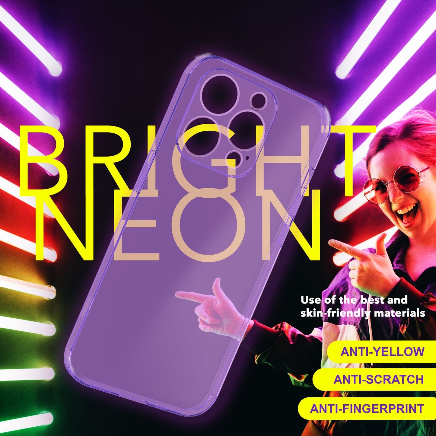 NALIA Neon Silikonhülle für iPhone 15 Pro Max – Knallige Signal-Farbe & Linsenschutz – VIBE (Transparentes Case) – Marke aus Berlin