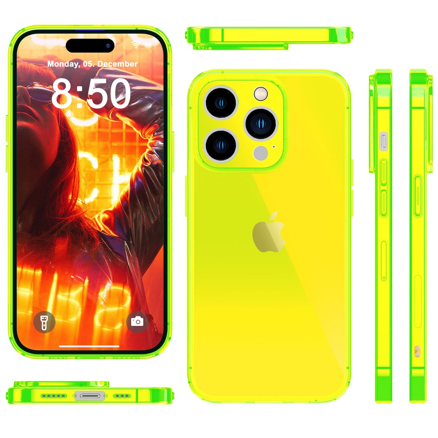 NALIA Neon Silikonhülle für iPhone 15 Pro Max – Knallige Signal-Farbe & Linsenschutz – VIBE (Transparentes Case) – Marke aus Berlin