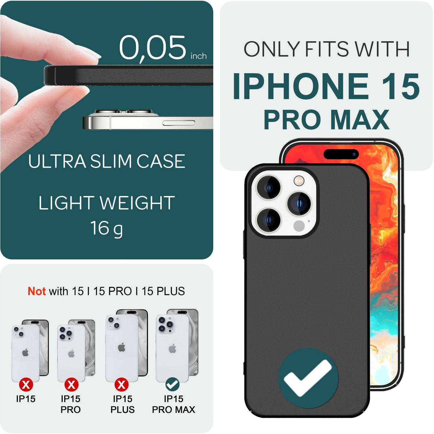 NALIA Ultra Slim Hardcase für iPhone 15 Pro Max – Anti-Fingerabdruck & 0.5mm Dünn – PUREFIT (Matt & Leicht) – Marke aus Berlin