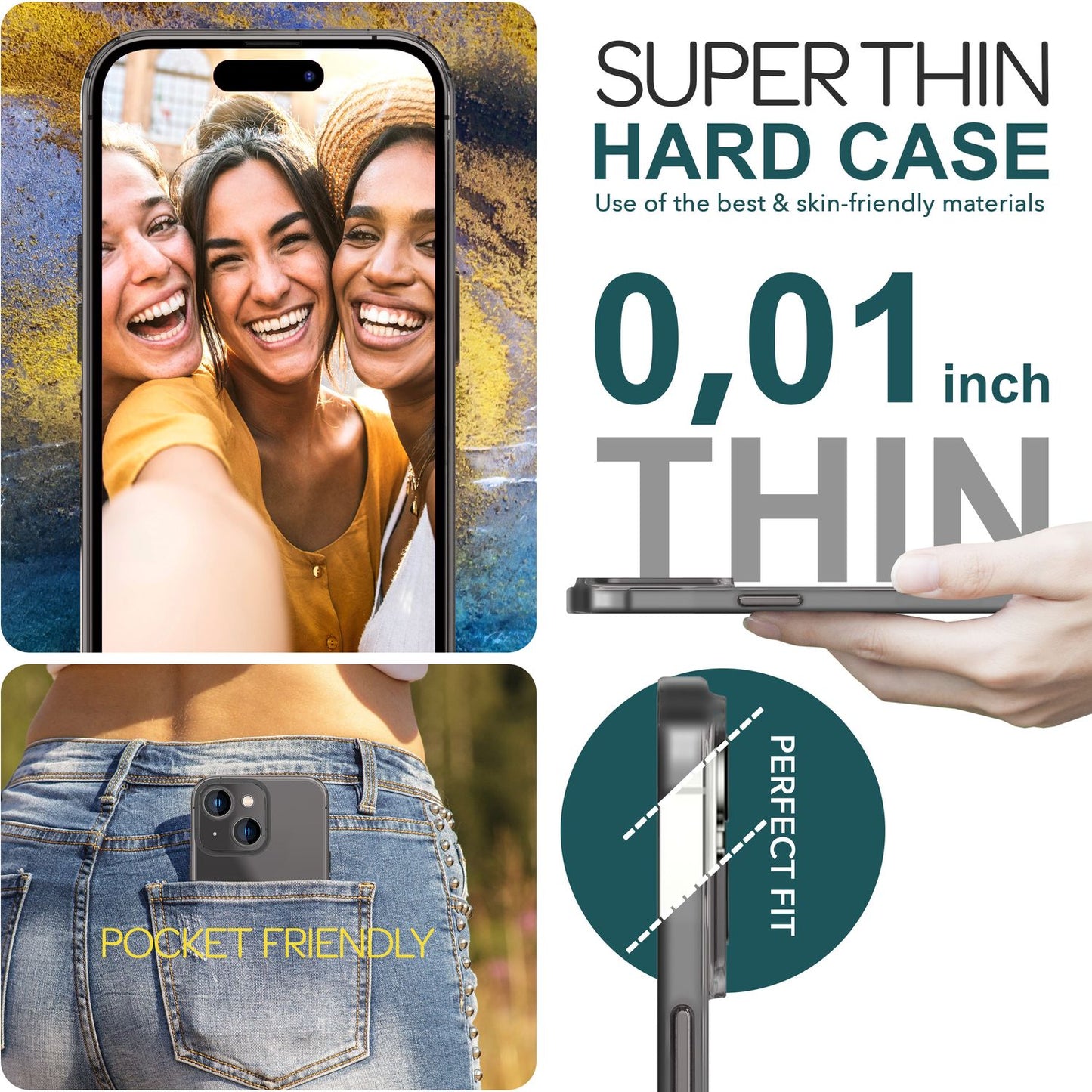 NALIA Ultra Slim Hardcase für iPhone 15 – Matt-Transparent & 0.3mm Dünn – PHANTOM (Hauchdünnes Cover & Kamera-Vollschutz) – Marke aus Berlin