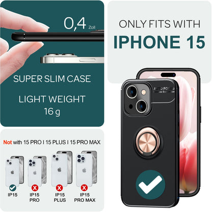 NALIA Ringhülle für iPhone 15 – Ring-Ständer 360° & für Magnet-Halter – GRIP360 (Mattiertes Silikon Case) – Marke aus Berlin