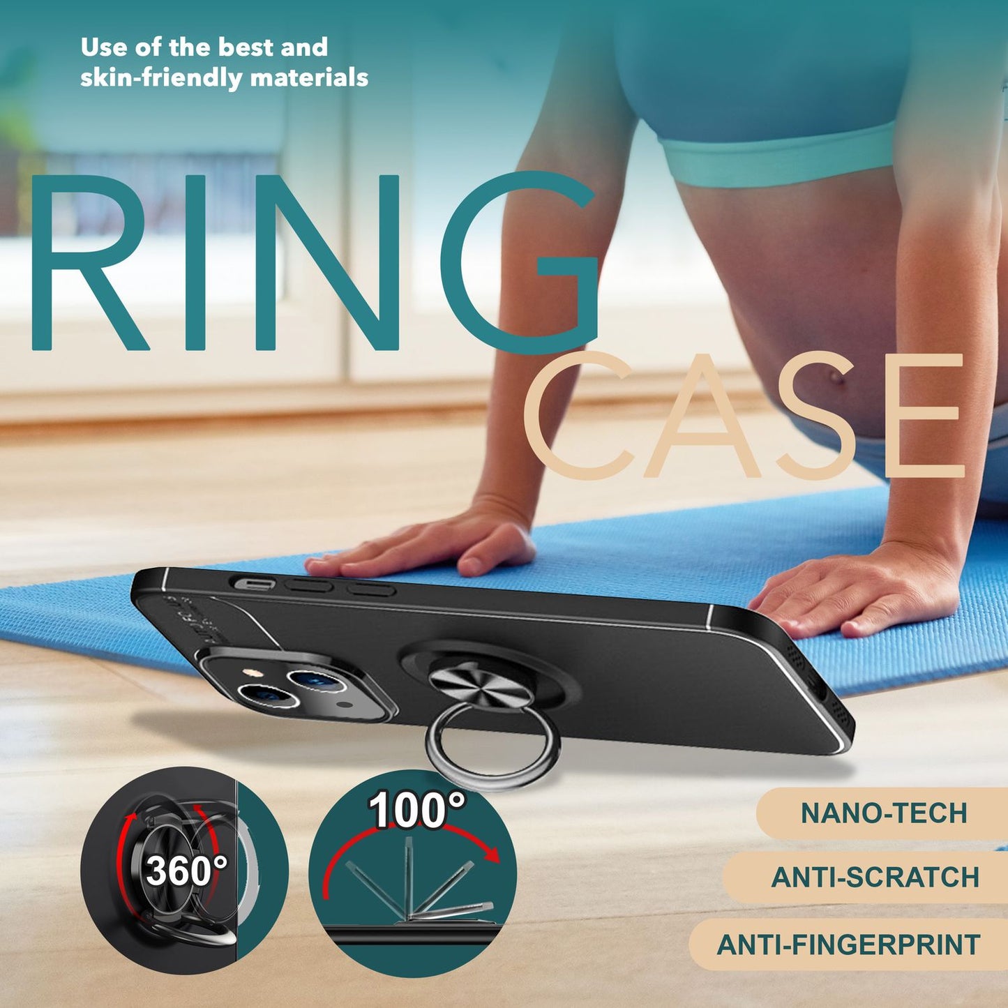 NALIA Ringhülle für iPhone 15 – Ring-Ständer 360° & für Magnet-Halter – GRIP360 (Mattiertes Silikon Case) – Marke aus Berlin