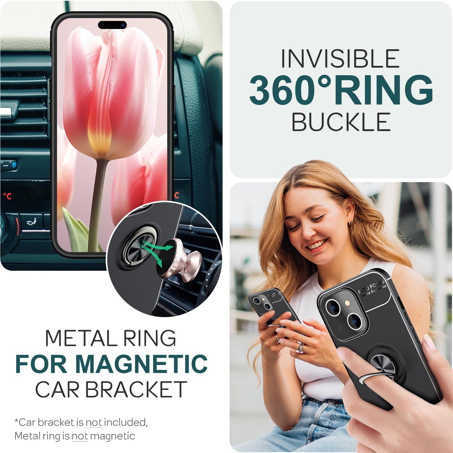 NALIA Ringhülle für iPhone 15 – Ring-Ständer 360° & für Magnet-Halter – GRIP360 (Mattiertes Silikon Case) – Marke aus Berlin