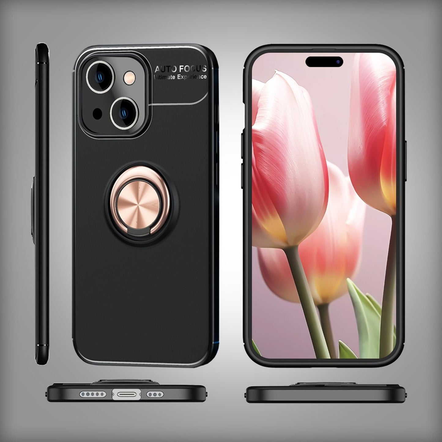 NALIA Ringhülle für iPhone 15 – Ring-Ständer 360° & für Magnet-Halter – GRIP360 (Mattiertes Silikon Case) – Marke aus Berlin