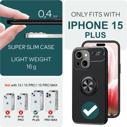 NALIA Ringhülle für iPhone 15 Plus – Ring-Ständer 360° & für Magnet-Halter – GRIP360 (Mattiertes Silikon Case) – Marke aus Berlin