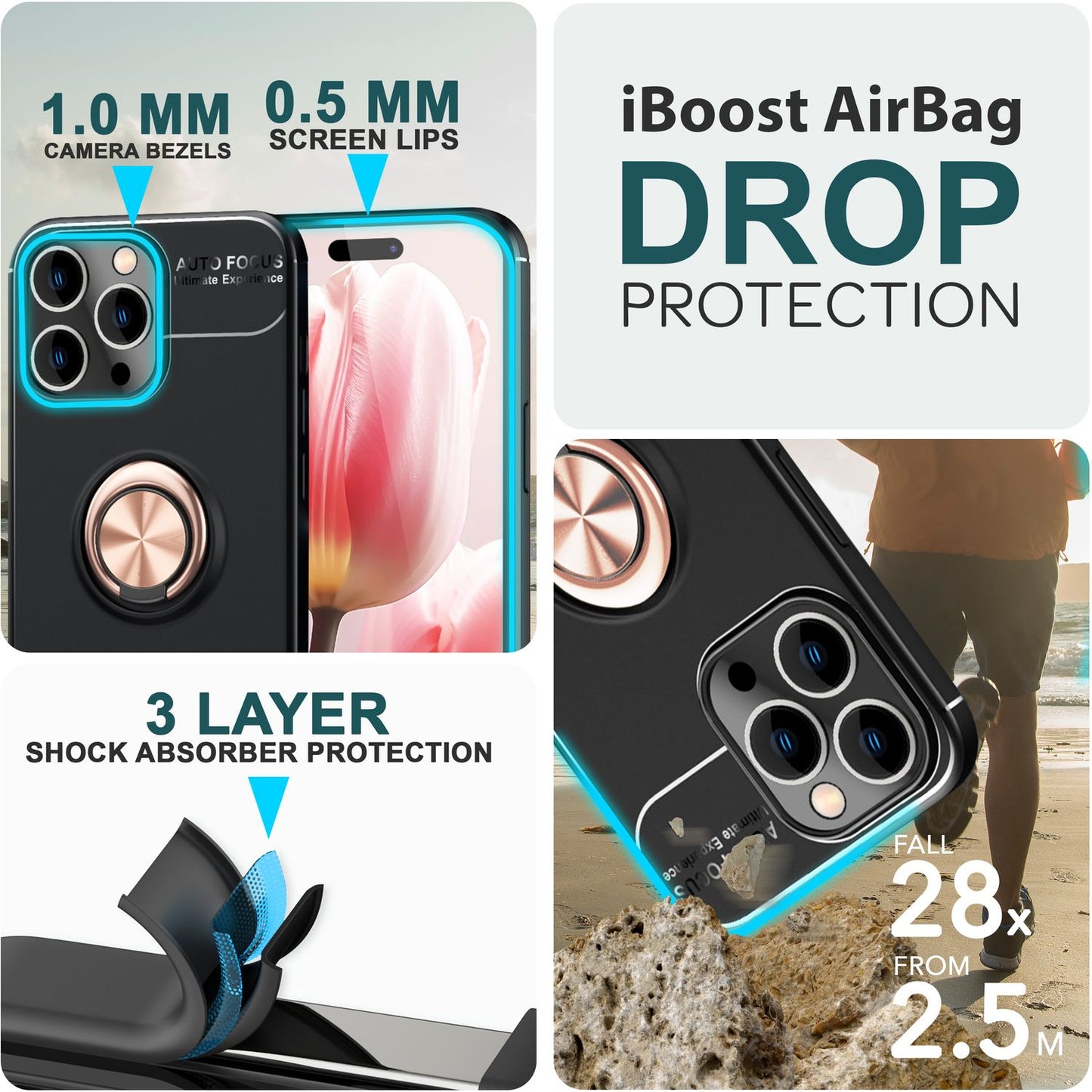 NALIA Ringhülle für iPhone 15 Pro Max – Ring-Ständer 360° & für Magnet-Halter – GRIP360 (Mattiertes Silikon Case) – Marke aus Berlin