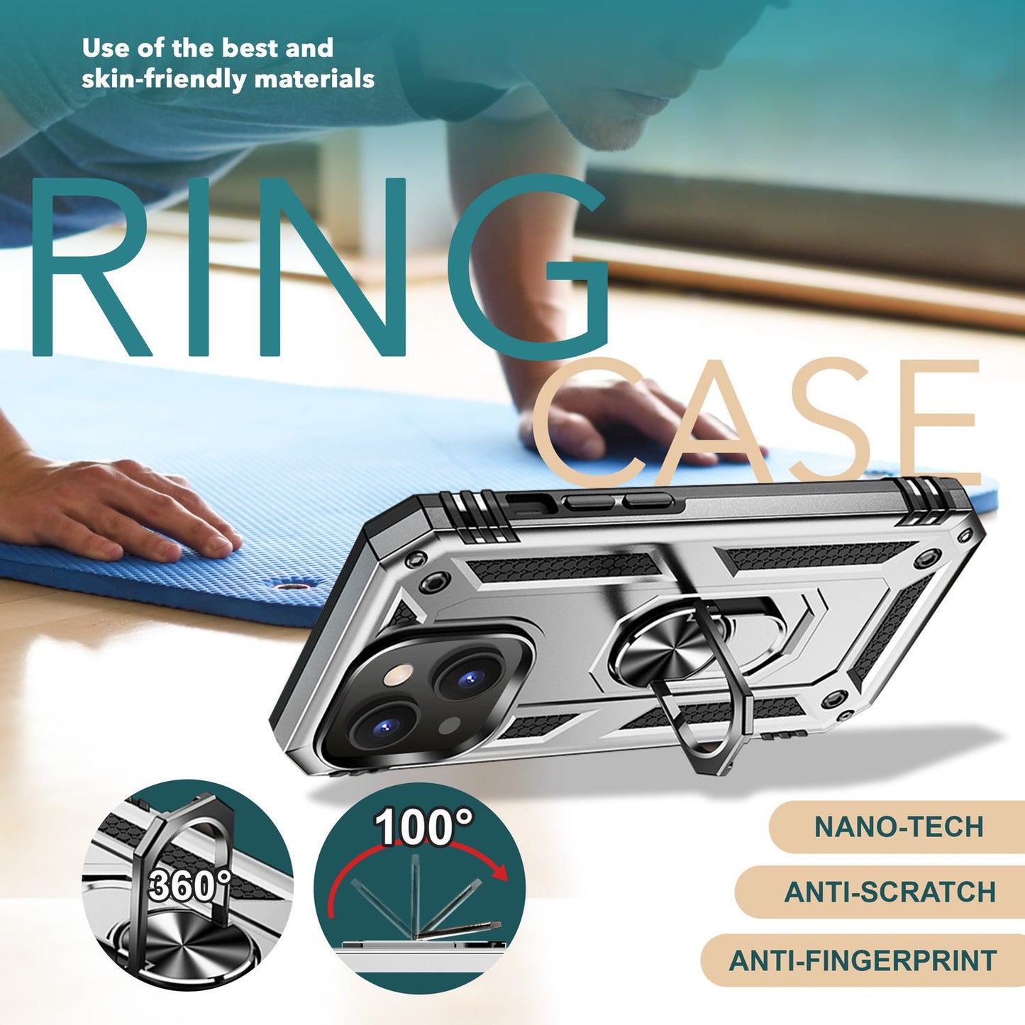 NALIA Panzerhülle für iPhone 15 – Ring-Ständer 360° & Magnet-Halterung Kompatibel – RINGDEFEND (Stoßfestes Outdoor Case) – Marke aus Berlin