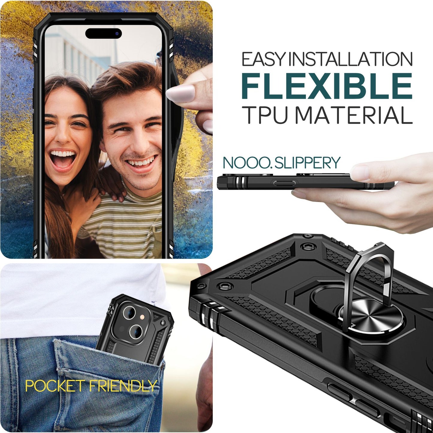 NALIA Panzerhülle für iPhone 15 – Ring-Ständer 360° & Magnet-Halterung Kompatibel – RINGDEFEND (Stoßfestes Outdoor Case) – Marke aus Berlin