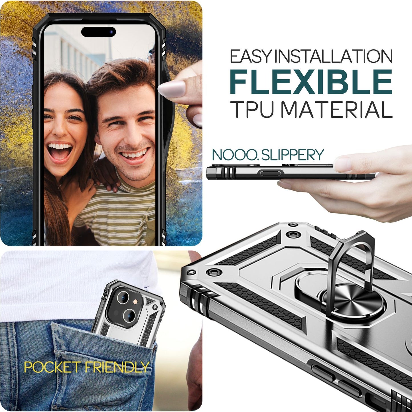 NALIA Panzerhülle für iPhone 15 – Ring-Ständer 360° & Magnet-Halterung Kompatibel – RINGDEFEND (Stoßfestes Outdoor Case) – Marke aus Berlin