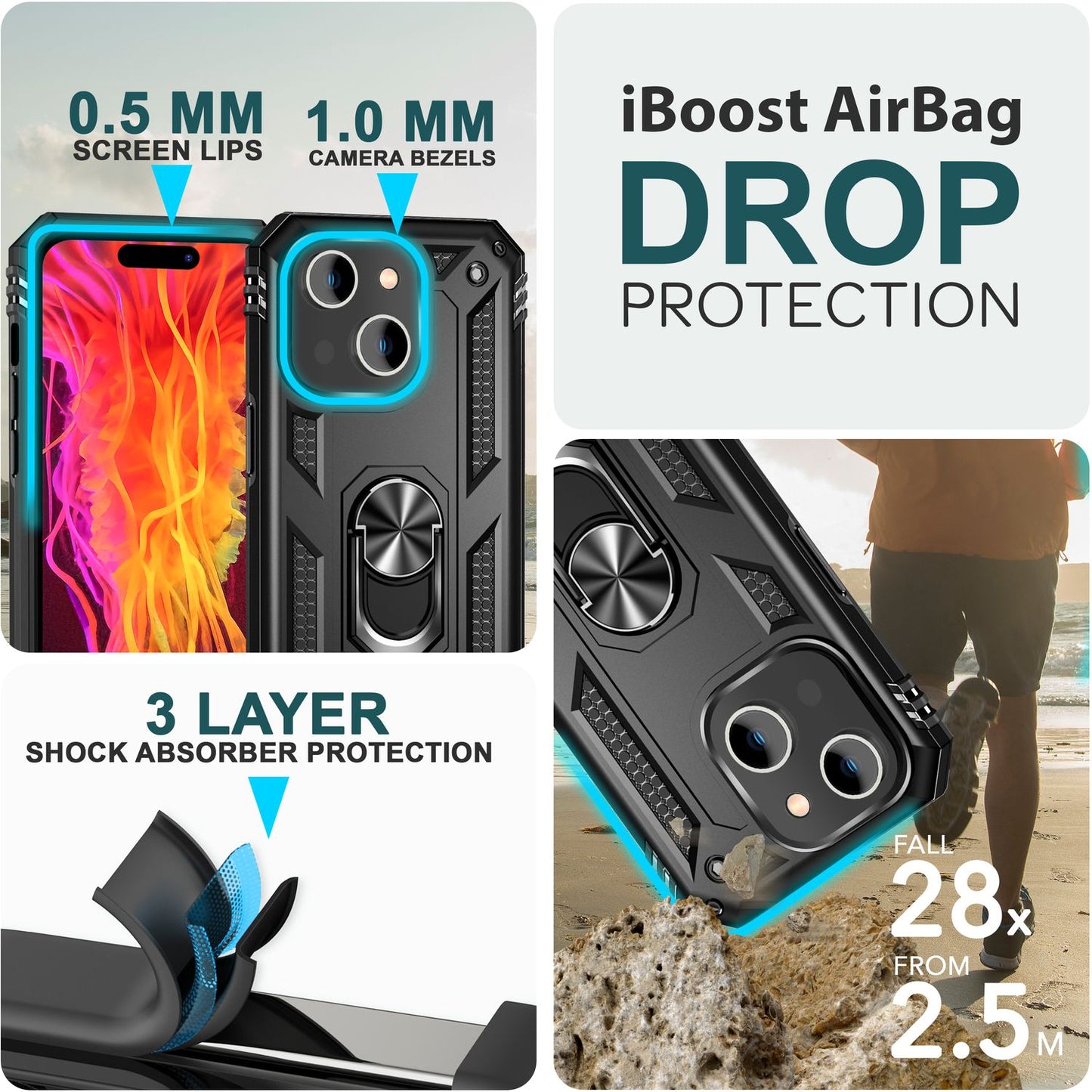NALIA Panzerhülle für iPhone 15 Plus – Ring-Ständer 360° & Magnet-Halterung Kompatibel – RINGDEFEND (Stoßfestes Outdoor Case) – Marke aus Berlin