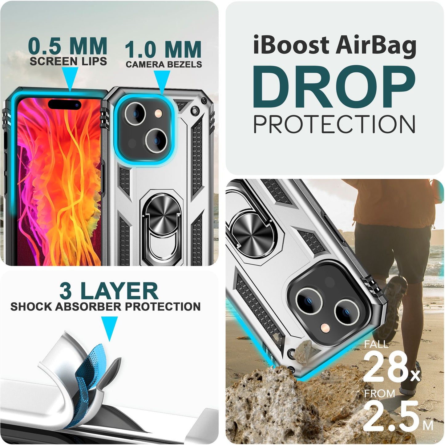 NALIA Panzerhülle für iPhone 15 Plus – Ring-Ständer 360° & Magnet-Halterung Kompatibel – RINGDEFEND (Stoßfestes Outdoor Case) – Marke aus Berlin
