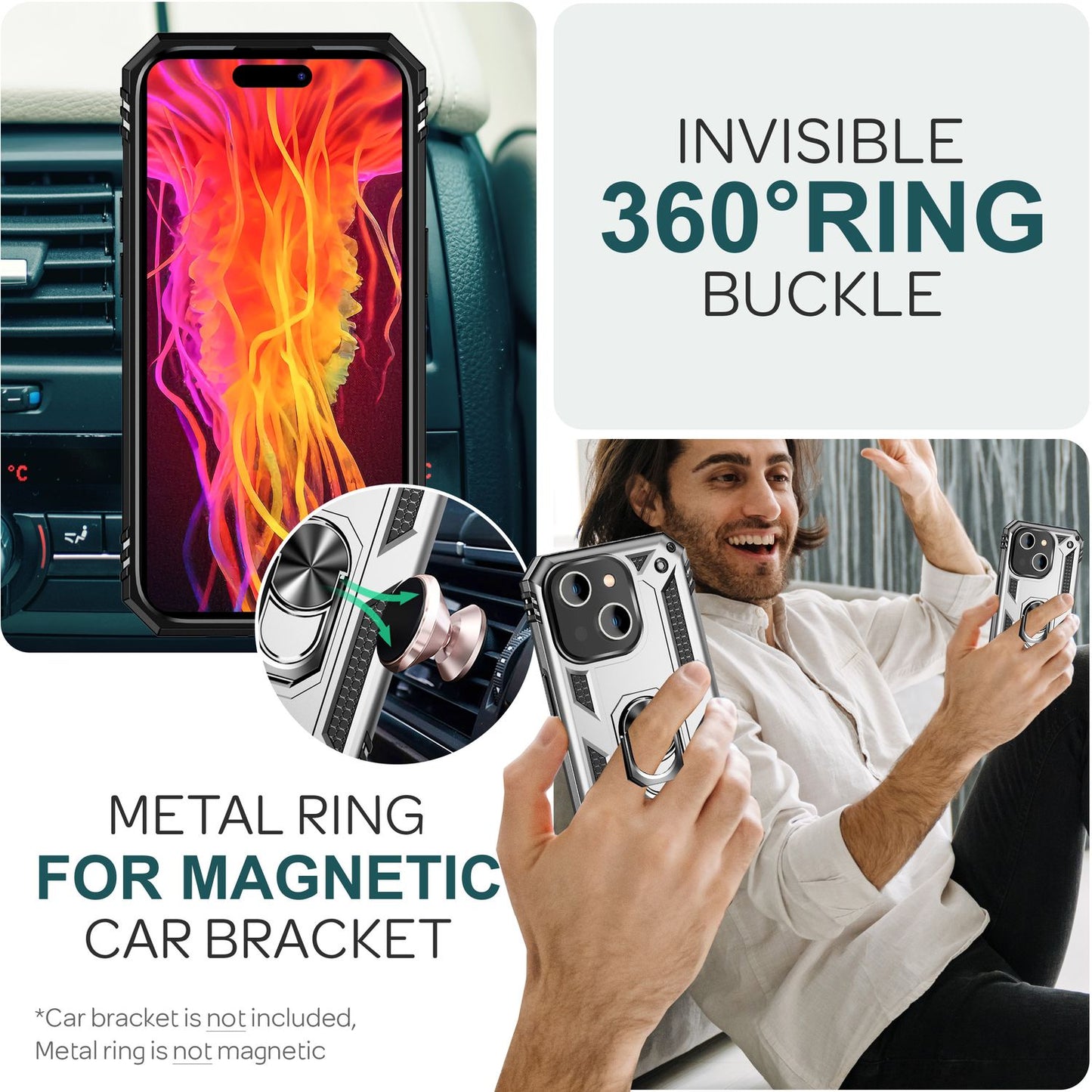 NALIA Panzerhülle für iPhone 15 Plus – Ring-Ständer 360° & Magnet-Halterung Kompatibel – RINGDEFEND (Stoßfestes Outdoor Case) – Marke aus Berlin