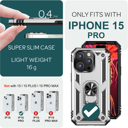 NALIA Panzerhülle für iPhone 15 Pro – Ring-Ständer 360° & Magnet-Halterung Kompatibel – RINGDEFEND (Stoßfestes Outdoor Case) – Marke aus Berlin