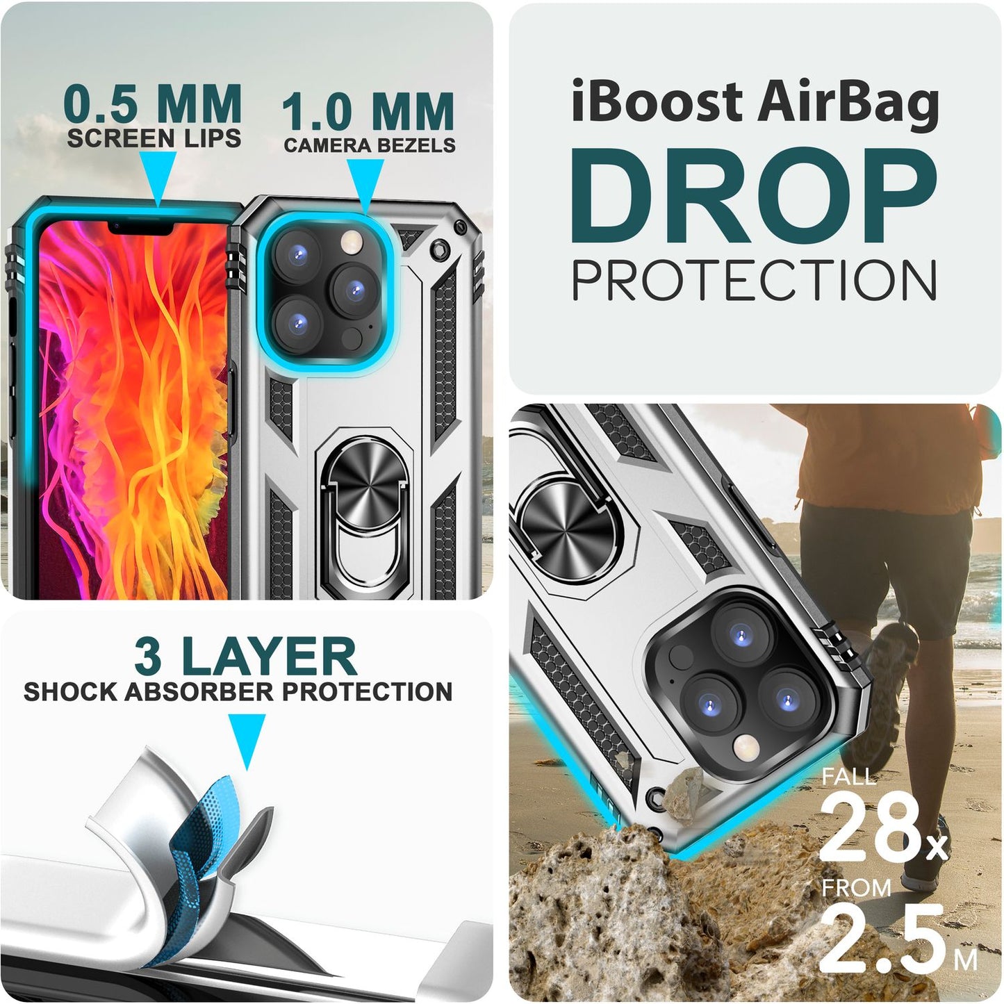 NALIA Panzerhülle für iPhone 15 Pro – Ring-Ständer 360° & Magnet-Halterung Kompatibel – RINGDEFEND (Stoßfestes Outdoor Case) – Marke aus Berlin