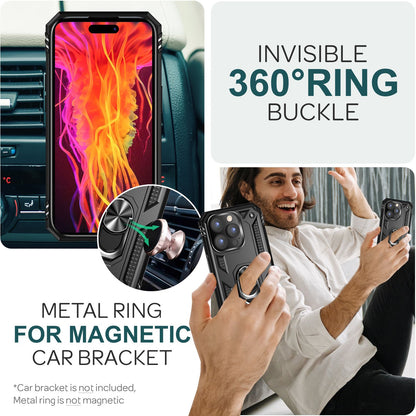 NALIA Panzerhülle für iPhone 15 Pro – Ring-Ständer 360° & Magnet-Halterung Kompatibel – RINGDEFEND (Stoßfestes Outdoor Case) – Marke aus Berlin