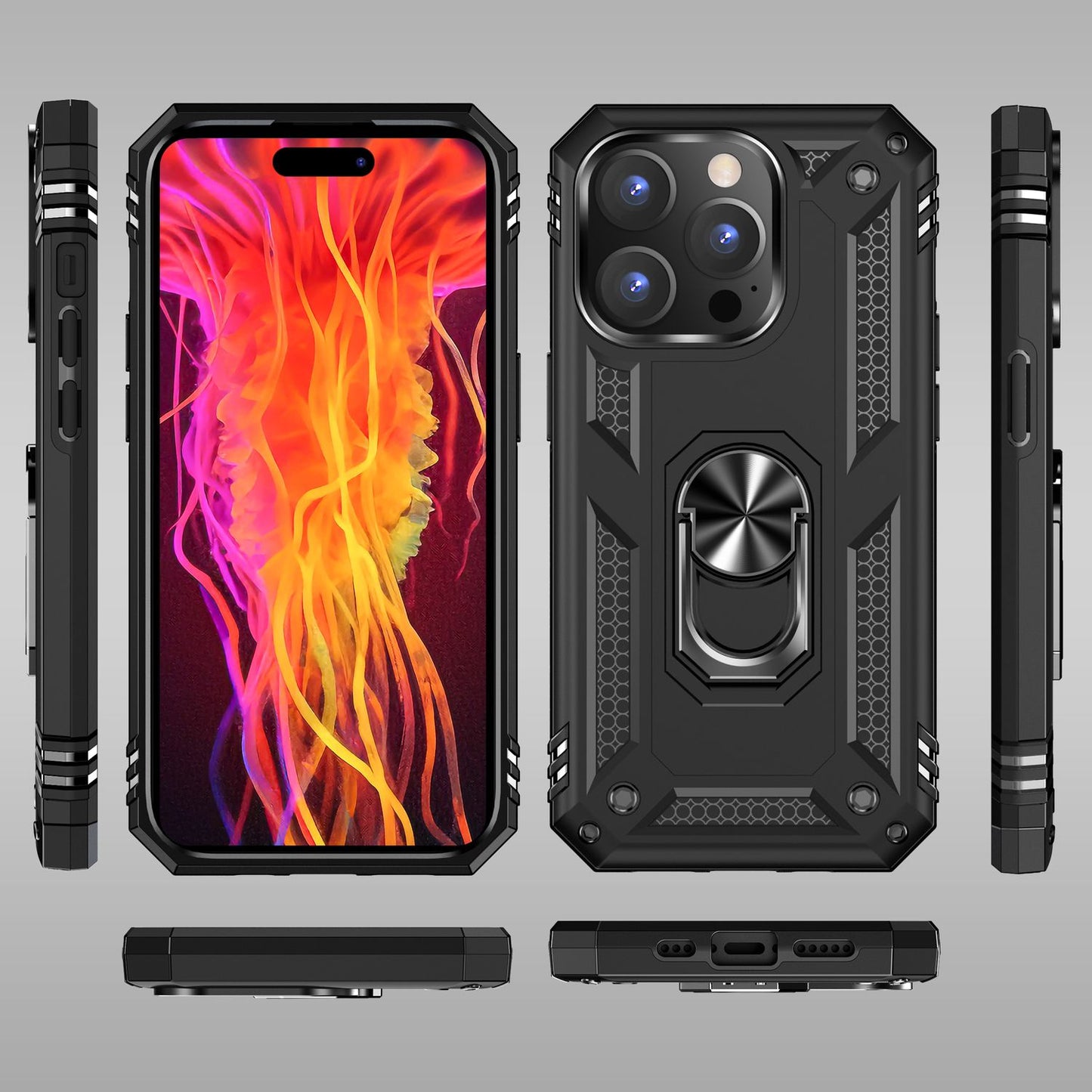 NALIA Panzerhülle für iPhone 15 Pro – Ring-Ständer 360° & Magnet-Halterung Kompatibel – RINGDEFEND (Stoßfestes Outdoor Case) – Marke aus Berlin