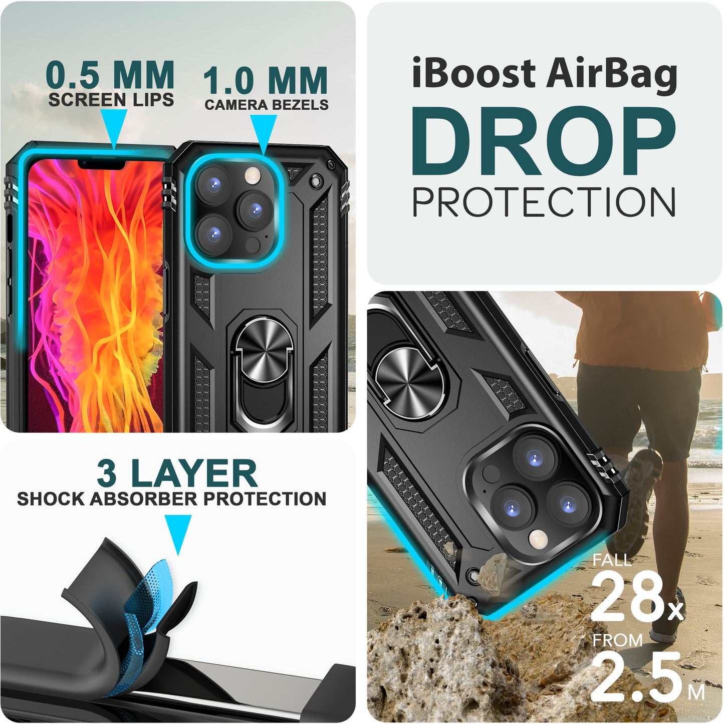 NALIA Panzerhülle für iPhone 15 Pro Max – Ring-Ständer 360° & Magnet-Halterung Kompatibel – RINGDEFEND (Stoßfestes Outdoor Case) – Marke aus Berlin
