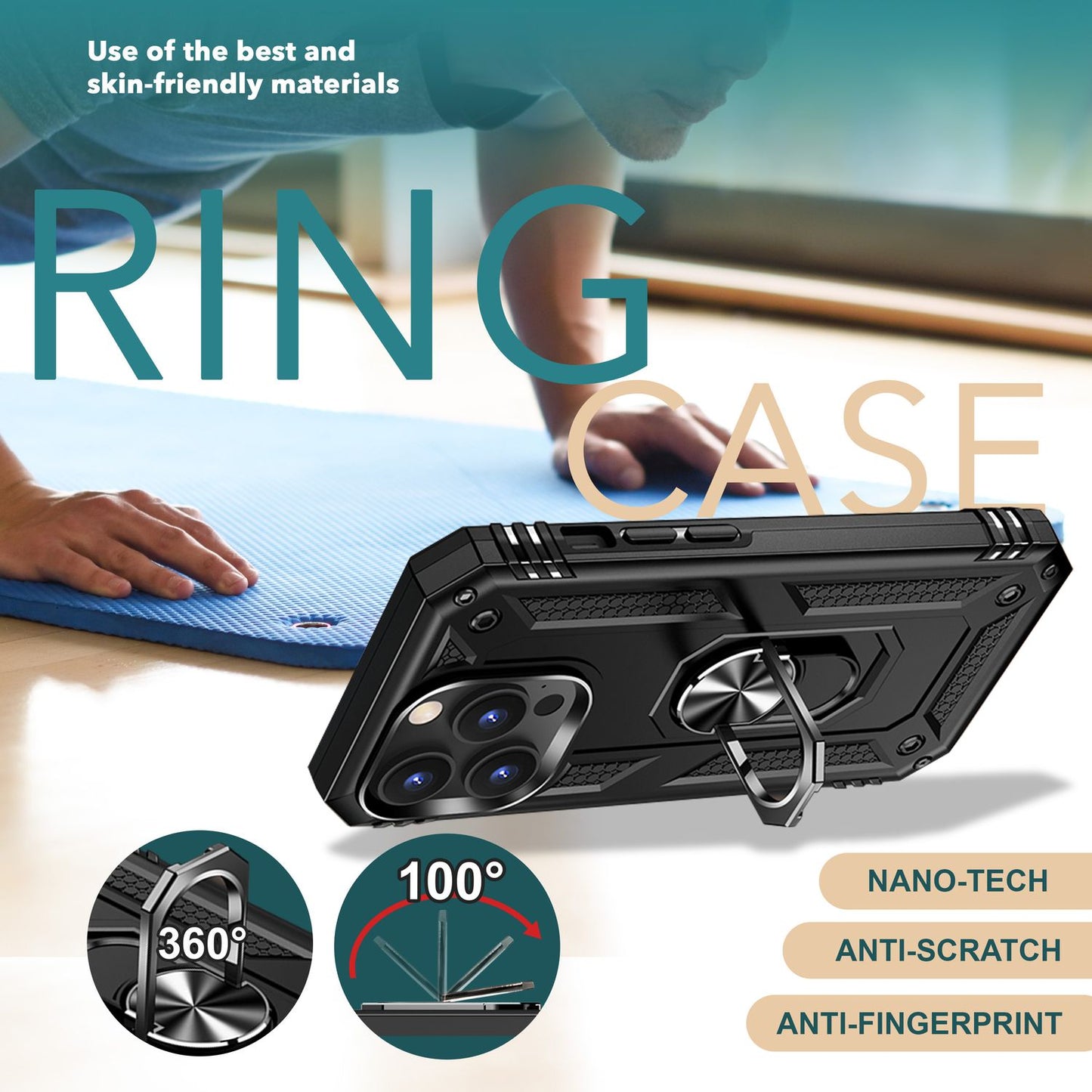 NALIA Panzerhülle für iPhone 15 Pro Max – Ring-Ständer 360° & Magnet-Halterung Kompatibel – RINGDEFEND (Stoßfestes Outdoor Case) – Marke aus Berlin