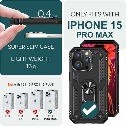 NALIA Panzerhülle für iPhone 15 Pro Max – Ring-Ständer 360° & Magnet-Halterung Kompatibel – RINGDEFEND (Stoßfestes Outdoor Case) – Marke aus Berlin