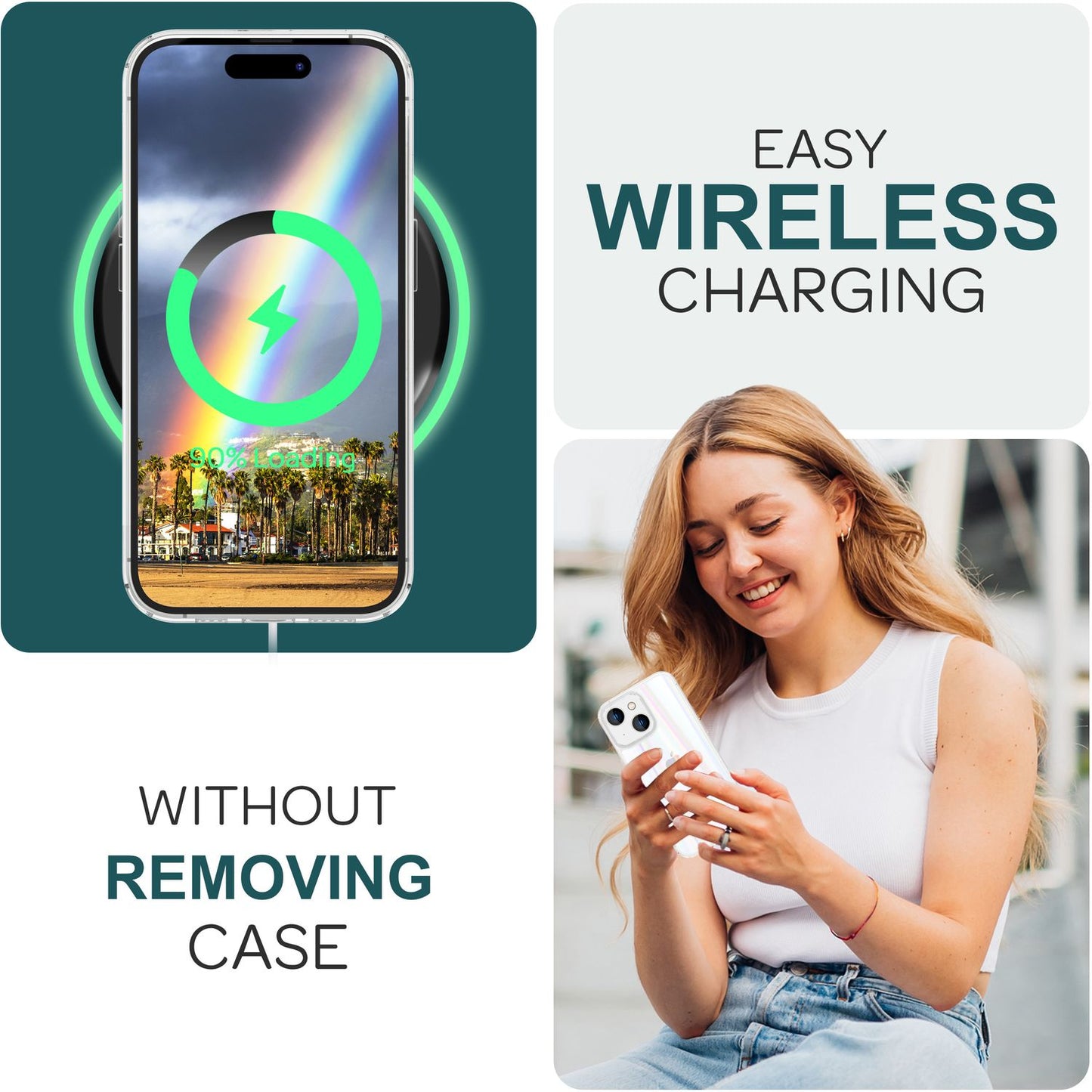 NALIA Klares Hartglas Cover kompatibel mit iPhone 15 Hülle, Durchsichtig Regenbogen Effekt Kratzfest Anti-Gelb Tempered Glass mit Silikon, Transparent Holografisch Glänzend Schutzhülle Handyhülle