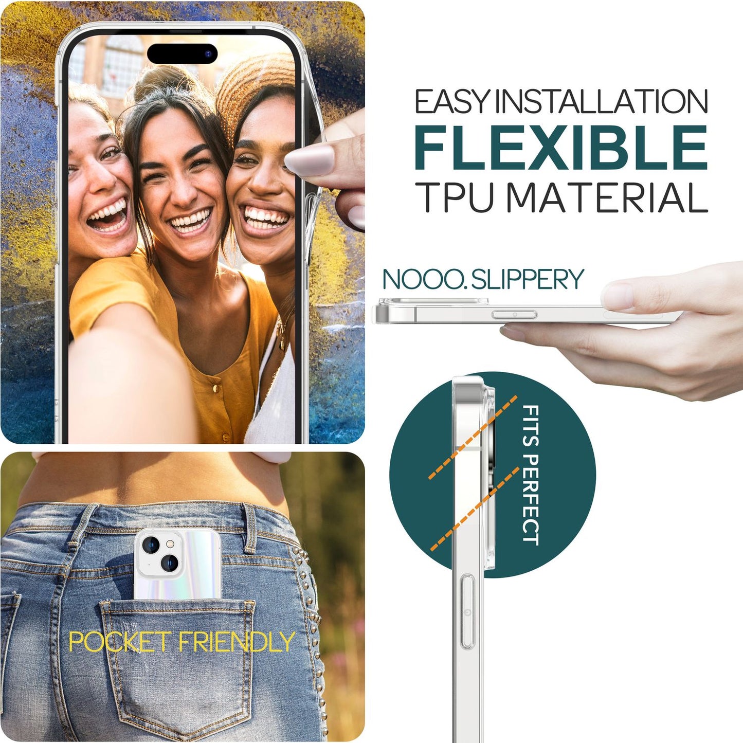 NALIA Klares Hartglas Cover kompatibel mit iPhone 15 Hülle, Durchsichtig Regenbogen Effekt Kratzfest Anti-Gelb Tempered Glass mit Silikon, Transparent Holografisch Glänzend Schutzhülle Handyhülle
