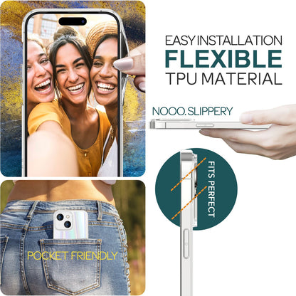 NALIA Klares Hartglas Cover kompatibel mit iPhone 15 Hülle, Durchsichtig Regenbogen Effekt Kratzfest Anti-Gelb Tempered Glass mit Silikon, Transparent Holografisch Glänzend Schutzhülle Handyhülle
