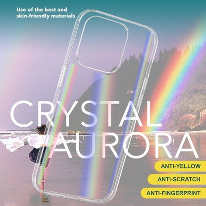 NALIA Transparente Glashülle für iPhone 15 Plus – Holografischer Prisma-Effekt (Regenbogen Schimmer) – 9H Hartglas & Anti-Gelb – AURORA – Marke aus Berlin
