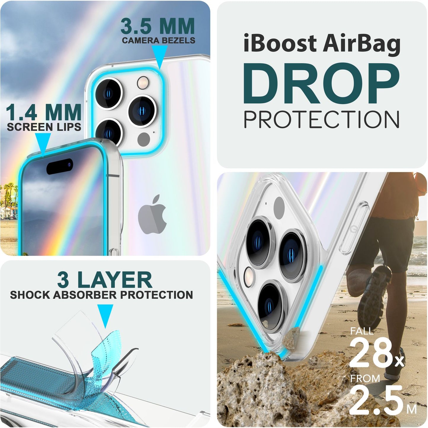 NALIA Transparente Glashülle für iPhone 15 Pro Max – Holografischer Prisma-Effekt (Regenbogen Schimmer) – 9H Hartglas & Anti-Gelb – AURORA – Marke aus Berlin