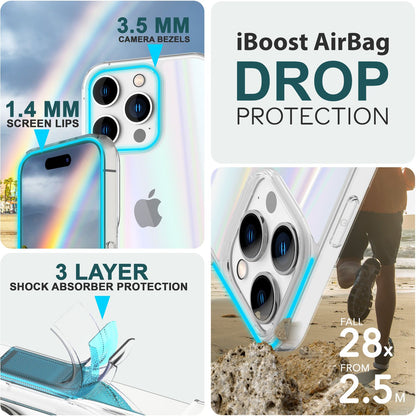 NALIA Transparente Glashülle für iPhone 15 Pro Max – Holografischer Prisma-Effekt (Regenbogen Schimmer) – 9H Hartglas & Anti-Gelb – AURORA – Marke aus Berlin