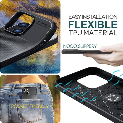 NALIA Silikonhülle für iPhone 15 – Rutschfest & Matt – VORTEX (Gebürstete Optik & Carbon Design) – Marke aus Berlin