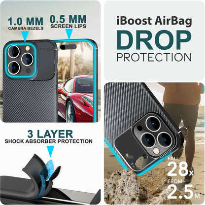 NALIA Silikonhülle für iPhone 15 Pro – Rutschfest & Matt – VORTEX (Gebürstete Optik & Carbon Design) – Marke aus Berlin