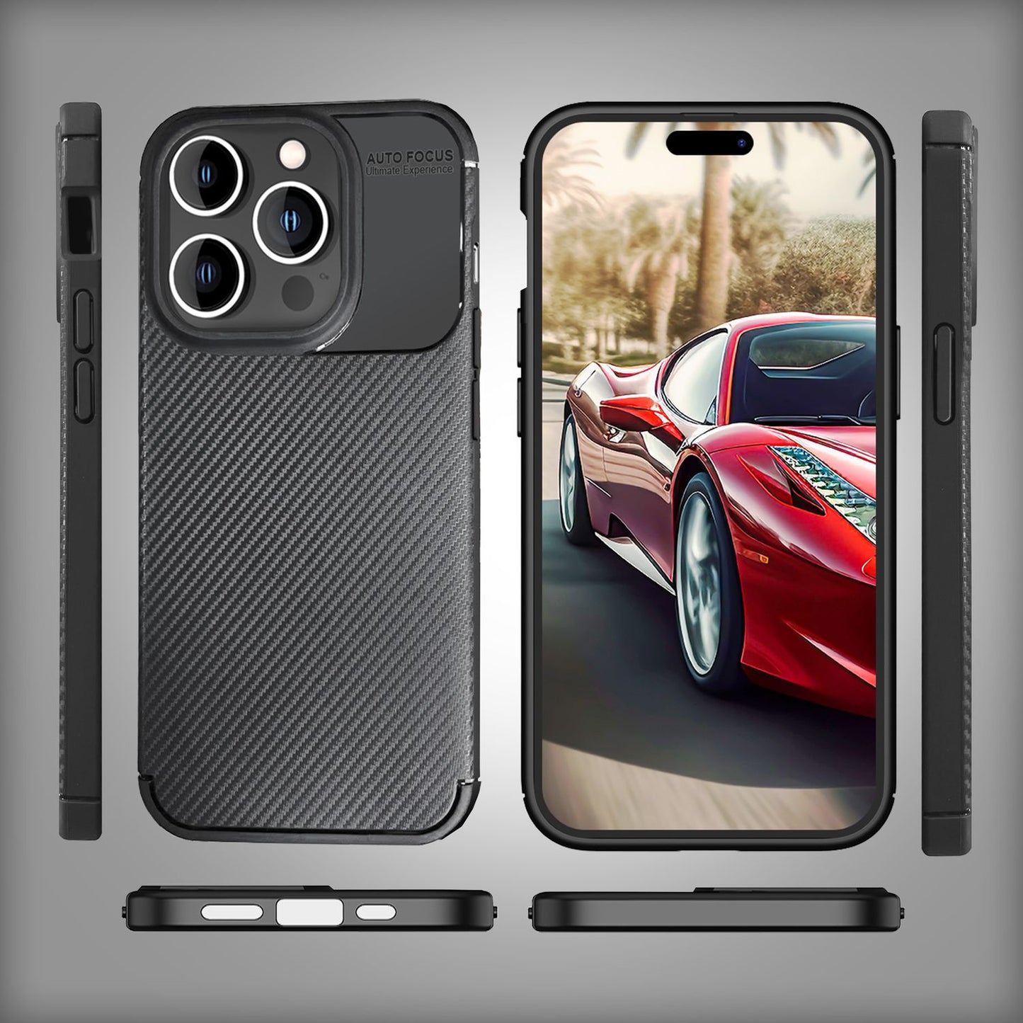 NALIA Silikonhülle für iPhone 15 Pro – Rutschfest & Matt – VORTEX (Gebürstete Optik & Carbon Design) – Marke aus Berlin