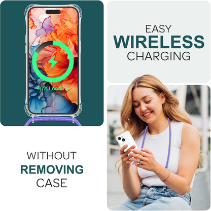 NALIA Handykette für iPhone 15 – Transparentes Hybrid-Case & Band – HANGIT PRO (Anti-Gelb Rückseite & Verstellbar) – Marke aus Berlin