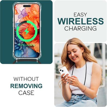 NALIA Handykette für iPhone 15 – Transparentes Hybrid-Case & Band – HANGIT PRO (Anti-Gelb Rückseite & Verstellbar) – Marke aus Berlin