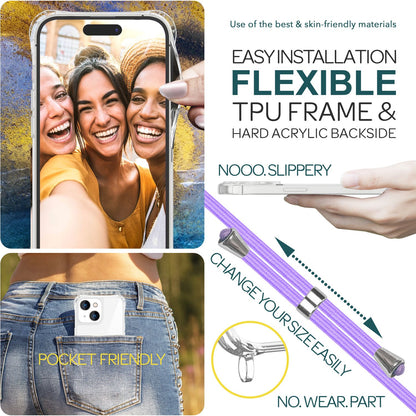 NALIA Handykette für iPhone 15 – Transparentes Hybrid-Case & Band – HANGIT PRO (Anti-Gelb Rückseite & Verstellbar) – Marke aus Berlin