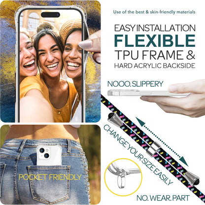 NALIA Handykette für iPhone 15 – Transparentes Hybrid-Case & Band – HANGIT PRO (Anti-Gelb Rückseite & Verstellbar) – Marke aus Berlin