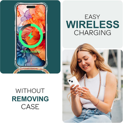 NALIA Handykette für iPhone 15 Plus – Transparentes Hybrid-Case & Band – HANGIT PRO (Anti-Gelb Rückseite & Verstellbar) – Marke aus Berlin