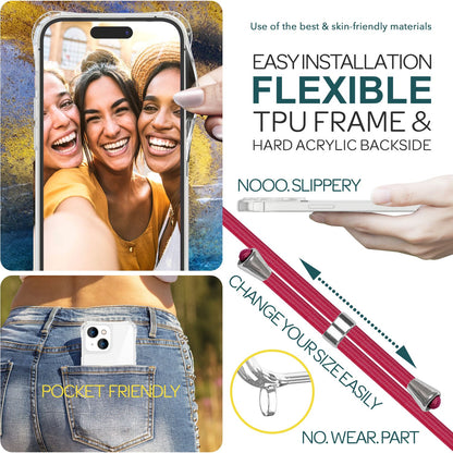 NALIA Handykette für iPhone 15 Plus – Transparentes Hybrid-Case & Band – HANGIT PRO (Anti-Gelb Rückseite & Verstellbar) – Marke aus Berlin