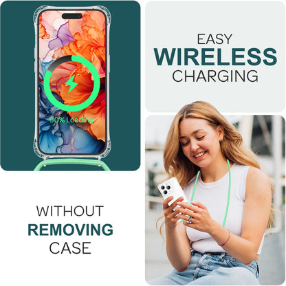 NALIA Handykette für iPhone 15 Pro – Transparentes Hybrid-Case & Band – HANGIT PRO (Anti-Gelb Rückseite & Verstellbar) – Marke aus Berlin