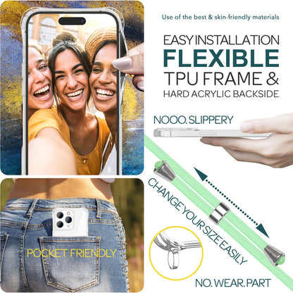NALIA Handykette für iPhone 15 Pro Max – Transparentes Hybrid-Case & Band – HANGIT PRO (Anti-Gelb Rückseite & Verstellbar) – Marke aus Berlin