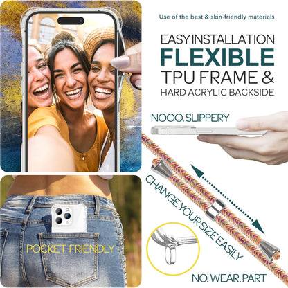 NALIA Handykette für iPhone 15 Pro Max – Transparentes Hybrid-Case & Band – HANGIT PRO (Anti-Gelb Rückseite & Verstellbar) – Marke aus Berlin