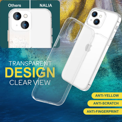 NALIA Transparente Silikonhülle für iPhone 15 Plus – Anti-Gelb & Rutschfest – GLAZE (Handyhülle Kristallklar, Schlank & Stoßfest) – Marke aus Berlin