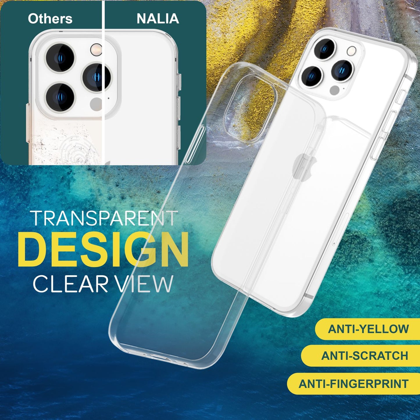 NALIA Transparente Silikonhülle für iPhone 15 Pro Max – Anti-Gelb & Rutschfest – GLAZE (Handyhülle Kristallklar, Schlank & Stoßfest) – Marke aus Berlin