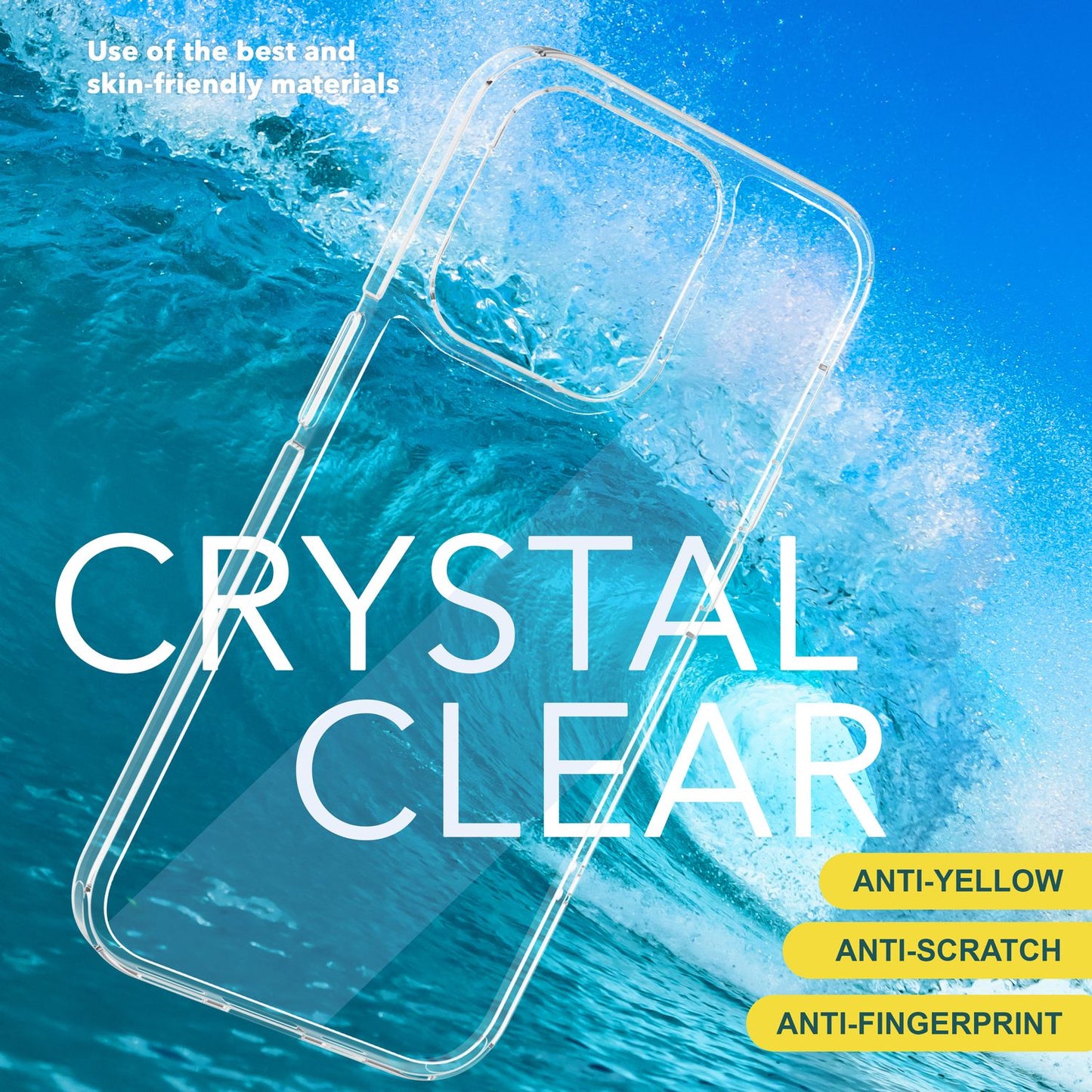 NALIA Transparente Hülle für iPhone 15 – Anti-Gelb & Stoßfest – BLYSS (Rückseite in Glas-Optik) – Marke aus Berlin
