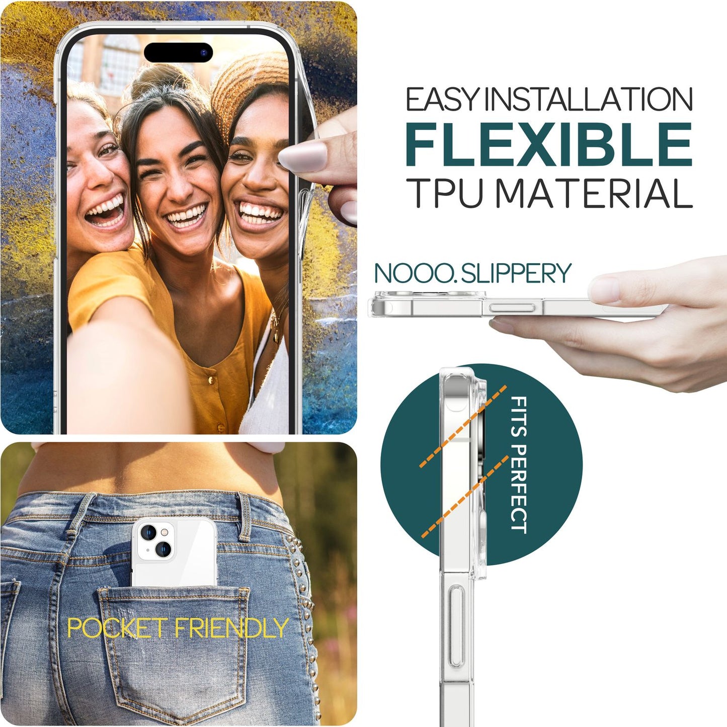 NALIA Transparente Hülle für iPhone 15 – Anti-Gelb & Stoßfest – BLYSS (Rückseite in Glas-Optik) – Marke aus Berlin