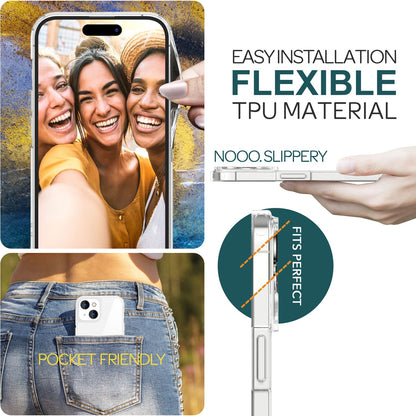 NALIA Transparente Hülle für iPhone 15 – Anti-Gelb & Stoßfest – BLYSS (Rückseite in Glas-Optik) – Marke aus Berlin