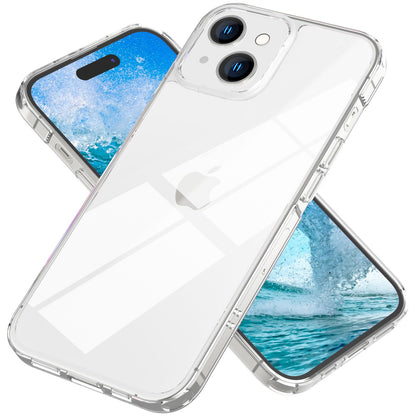NALIA Transparente Hülle für iPhone 15 Plus – Anti-Gelb & Stoßfest – BLYSS (Rückseite in Glas-Optik) – Marke aus Berlin