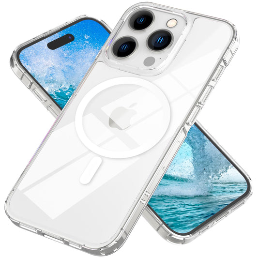 NALIA Transparentes Magnet Case für iPhone 15 Pro – MagPower System (MagSafe kompatibel) – LUMEX (Edle Glas-Optik, aber unzerbrechlich) – Marke aus Berlin