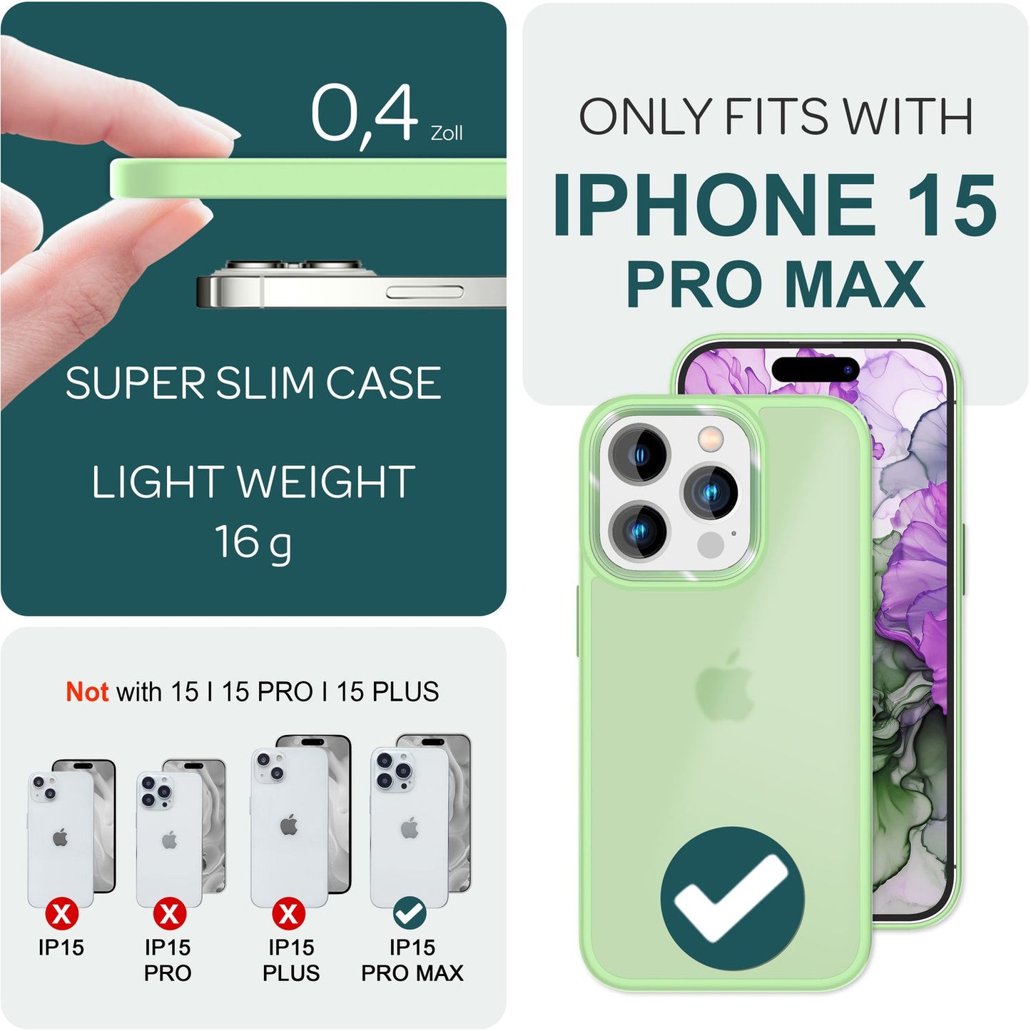NALIA Matte Handyhülle für iPhone 15 Pro Max – Stoßfester Silikon-Rahmen & Semi-Transparent – FUZION (Anti-Fingerprint Case) – Marke aus Berlin